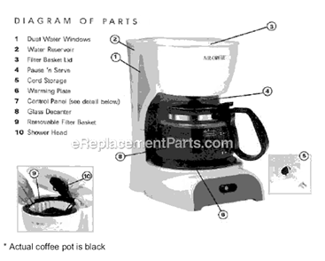 Page A Diagram and Parts List for  Mr Coffee Coffee Maker